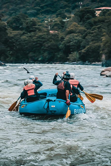 Tourists making a trip on the river before arriving to Machu Picchu
