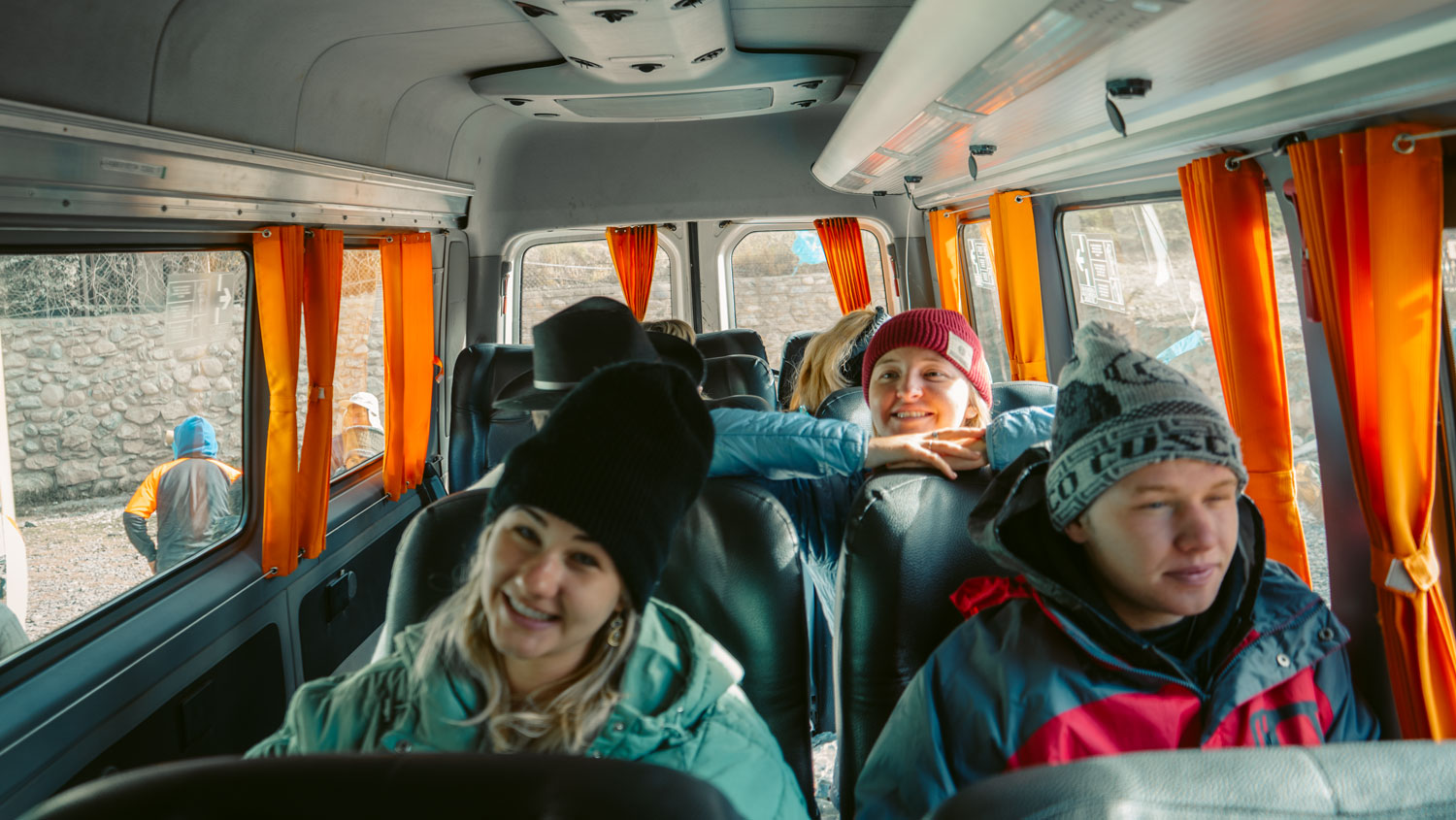 Travelers riding comfortably inside a Salkantay Trekking private van